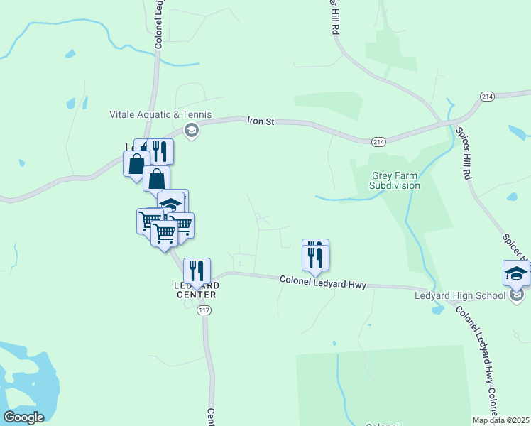map of restaurants, bars, coffee shops, grocery stores, and more near 1 Colby Drive in Ledyard