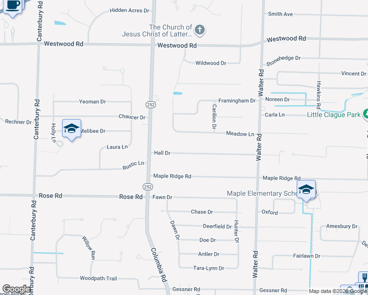 map of restaurants, bars, coffee shops, grocery stores, and more near 25315 Hall Drive in Westlake