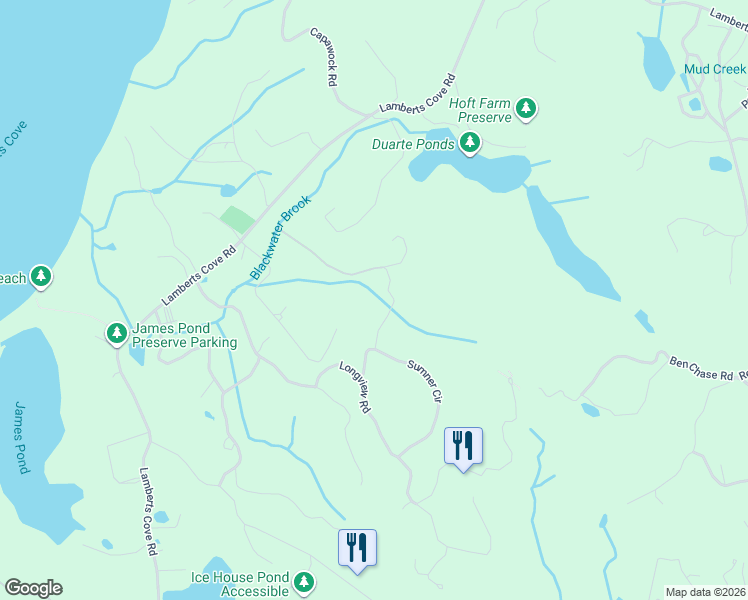 map of restaurants, bars, coffee shops, grocery stores, and more near 12 Brook Hollow Road in West Tisbury