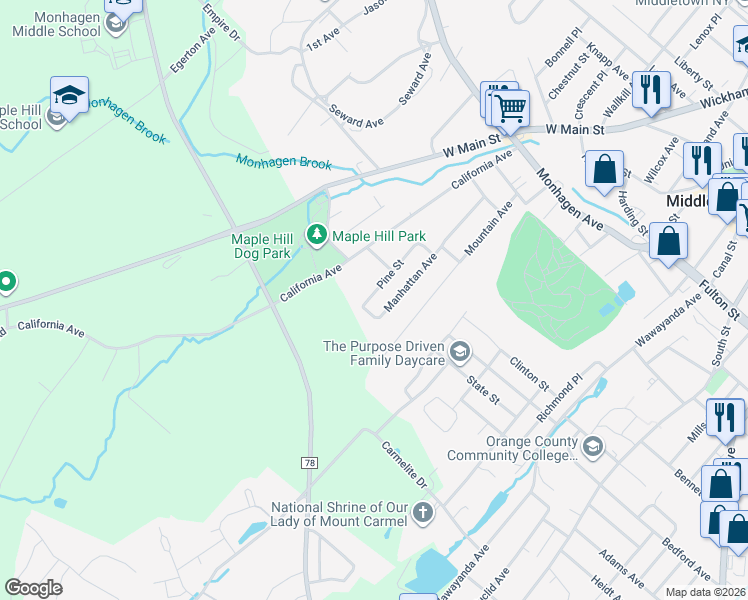 map of restaurants, bars, coffee shops, grocery stores, and more near 29 Jackson Street in Middletown
