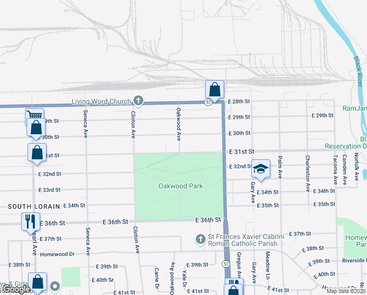 map of restaurants, bars, coffee shops, grocery stores, and more near 2103 East 31st Street in Lorain