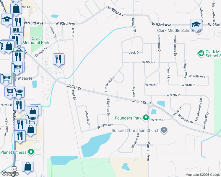map of restaurants, bars, coffee shops, grocery stores, and more near 9653 Grasselli Avenue in St. John