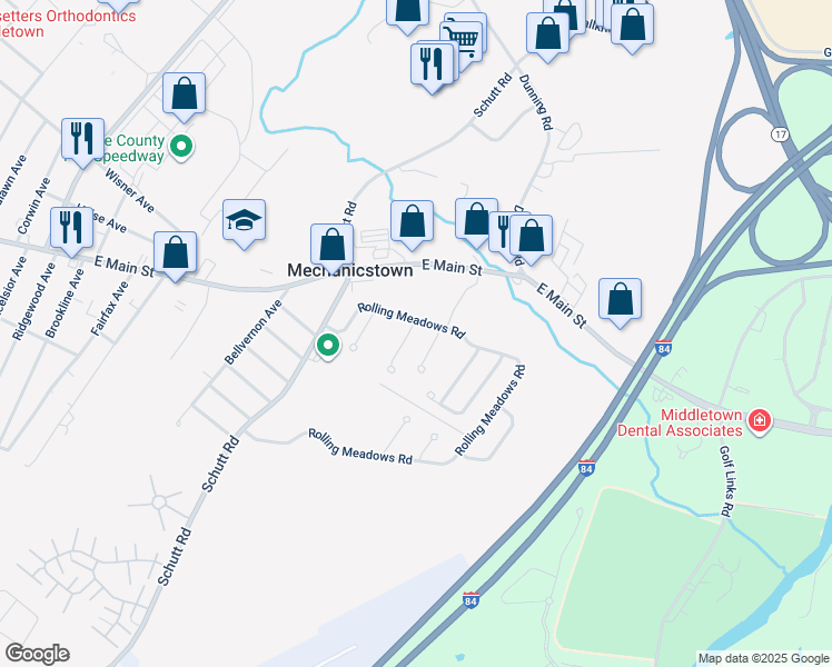 map of restaurants, bars, coffee shops, grocery stores, and more near 4 Silo Lane in Middletown