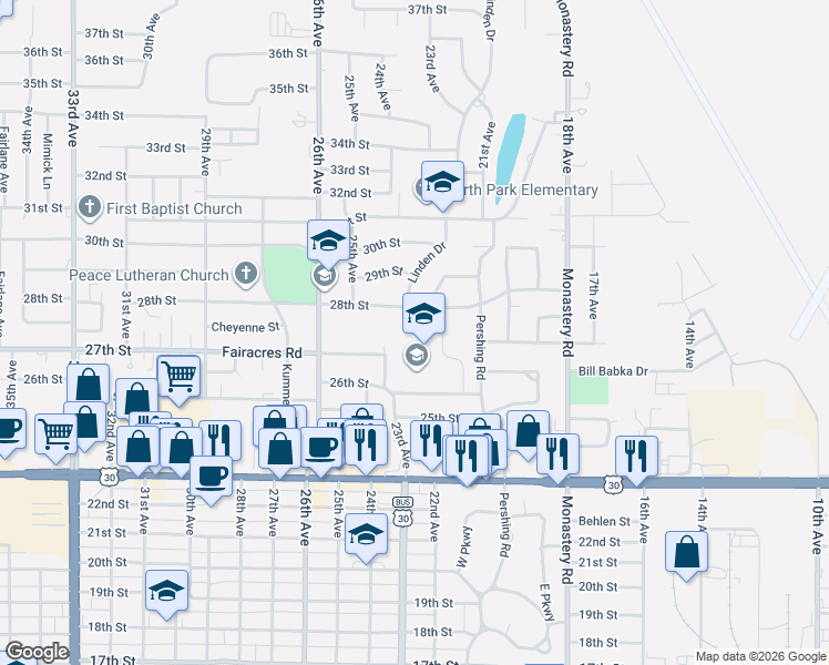 map of restaurants, bars, coffee shops, grocery stores, and more near 2200 26th Street in Columbus