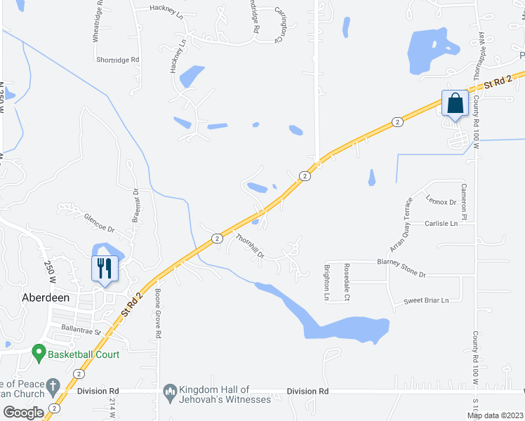 map of restaurants, bars, coffee shops, grocery stores, and more near 2760 State Road 2 in Valparaiso