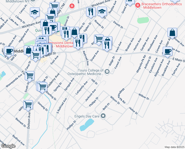 map of restaurants, bars, coffee shops, grocery stores, and more near 15 Charles Street in Middletown