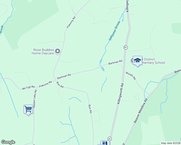 map of restaurants, bars, coffee shops, grocery stores, and more near 67 Bartman Road in Haddam