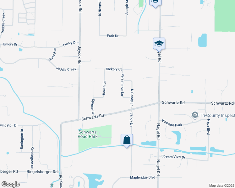 map of restaurants, bars, coffee shops, grocery stores, and more near 3296 Persimmon Lane in Avon