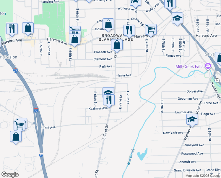 map of restaurants, bars, coffee shops, grocery stores, and more near in Cleveland