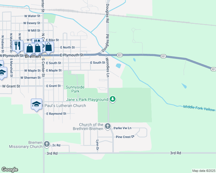 map of restaurants, bars, coffee shops, grocery stores, and more near 435 Woodies Lane in Bremen