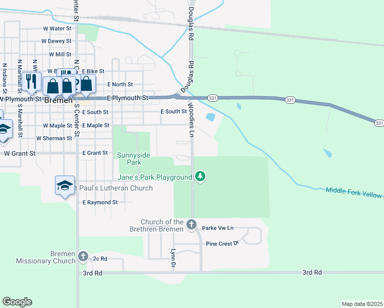map of restaurants, bars, coffee shops, grocery stores, and more near 433 Woodies Lane in Bremen