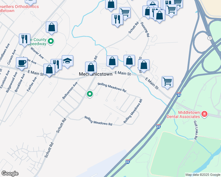 map of restaurants, bars, coffee shops, grocery stores, and more near 4 Silo Lane in Middletown
