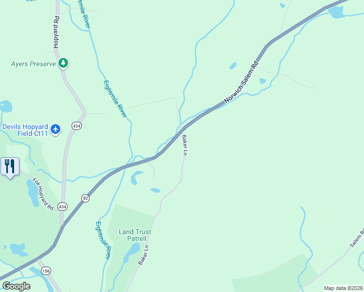 map of restaurants, bars, coffee shops, grocery stores, and more near 85 Baker Lane in East Haddam