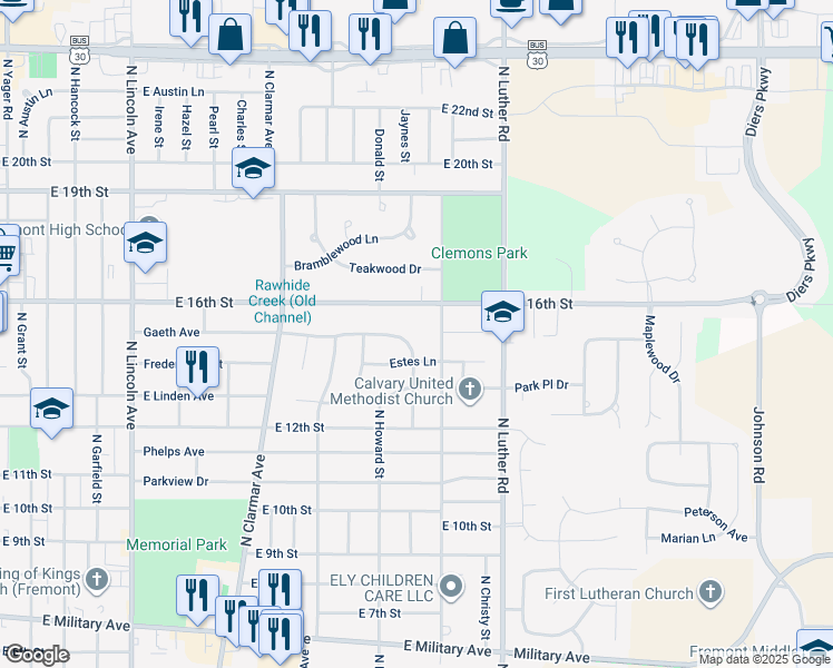map of restaurants, bars, coffee shops, grocery stores, and more near 2240 Gaeth Avenue in Fremont