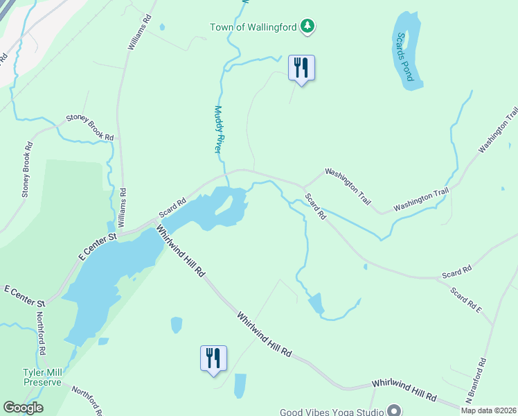 map of restaurants, bars, coffee shops, grocery stores, and more near 1285 Scard Road in Wallingford