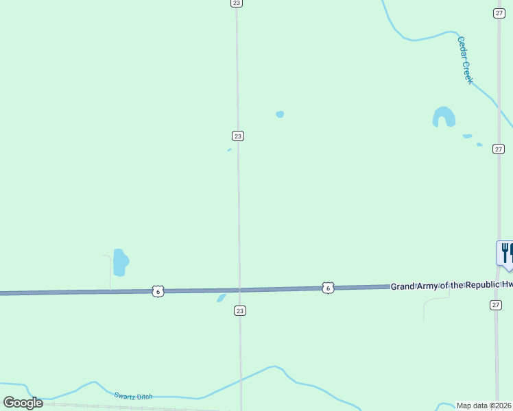 map of restaurants, bars, coffee shops, grocery stores, and more near 2407 County Road 23 in Waterloo