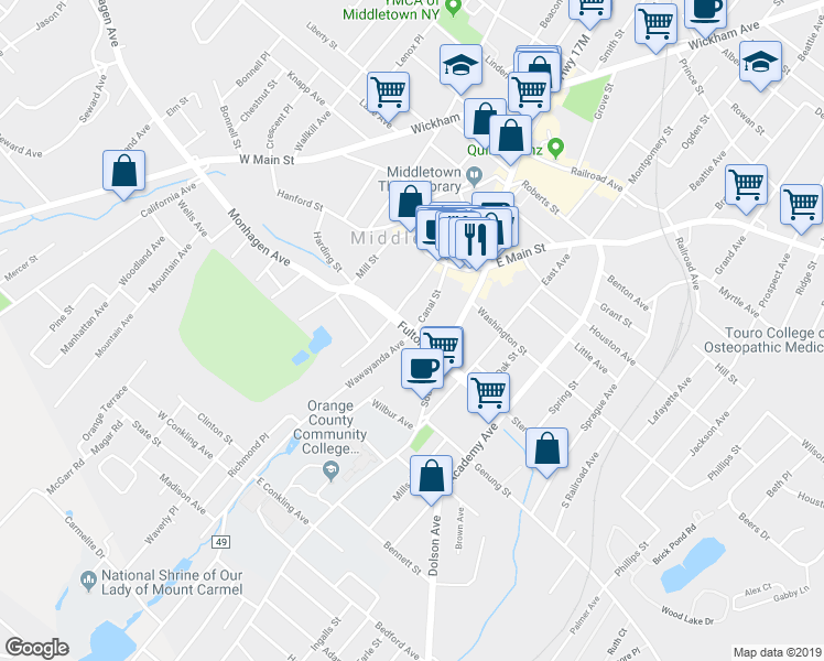 map of restaurants, bars, coffee shops, grocery stores, and more near 49 Fulton St in Middletown