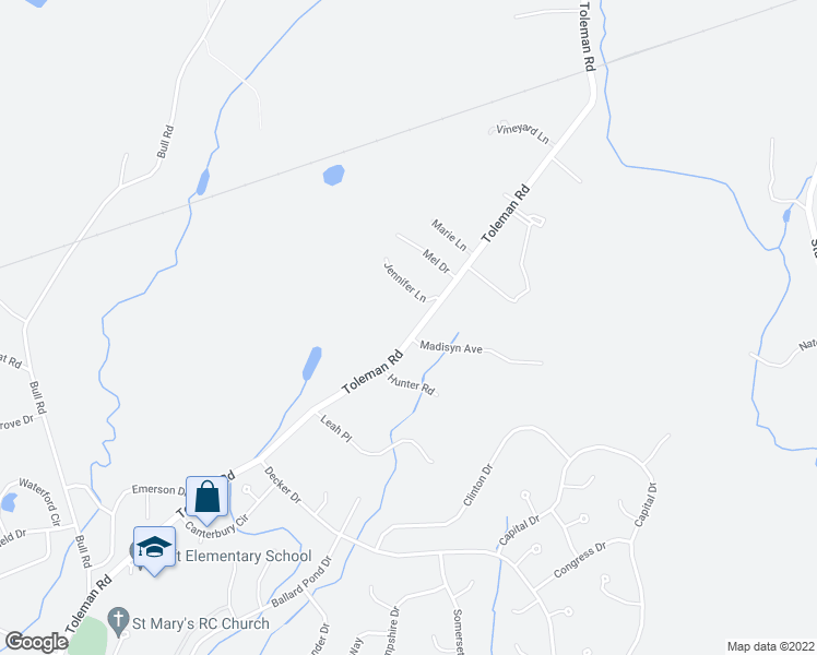 map of restaurants, bars, coffee shops, grocery stores, and more near 103 Toleman Road in Washingtonville