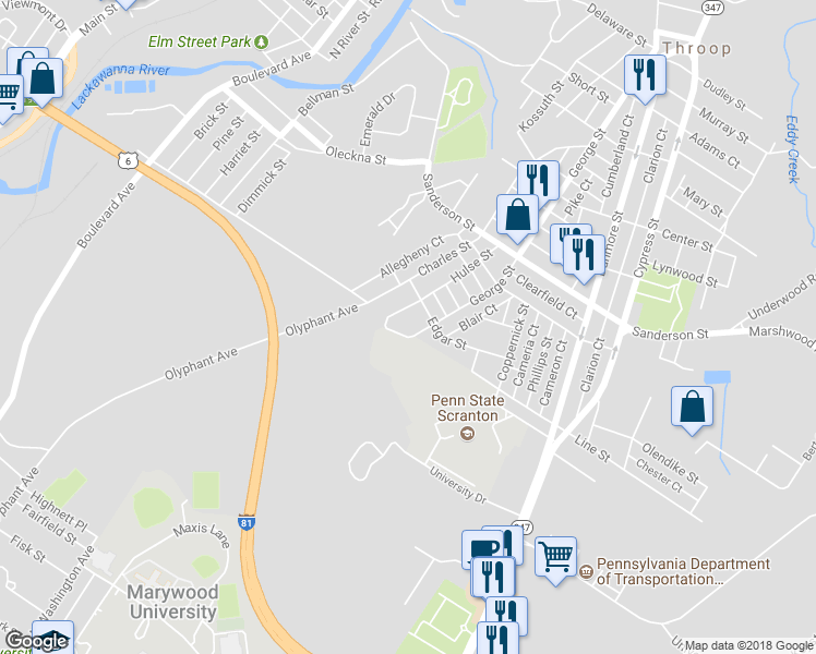 map of restaurants, bars, coffee shops, grocery stores, and more near 9 George Street in Throop