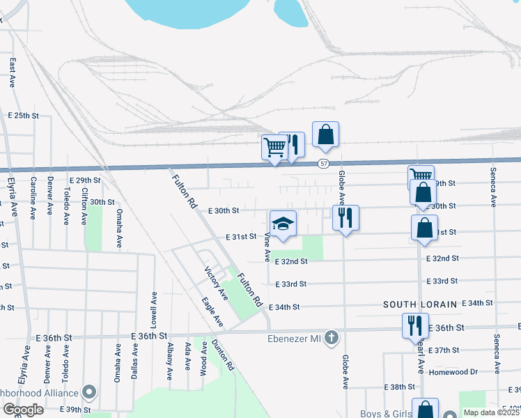 map of restaurants, bars, coffee shops, grocery stores, and more near 1561 East 30th Street in Lorain