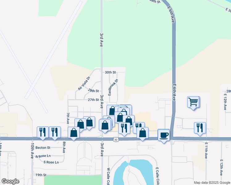 map of restaurants, bars, coffee shops, grocery stores, and more near 2701-2899 East 1st Avenue in Columbus