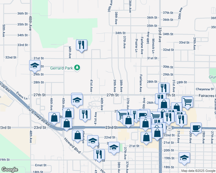 map of restaurants, bars, coffee shops, grocery stores, and more near 2780 39th Avenue in Columbus
