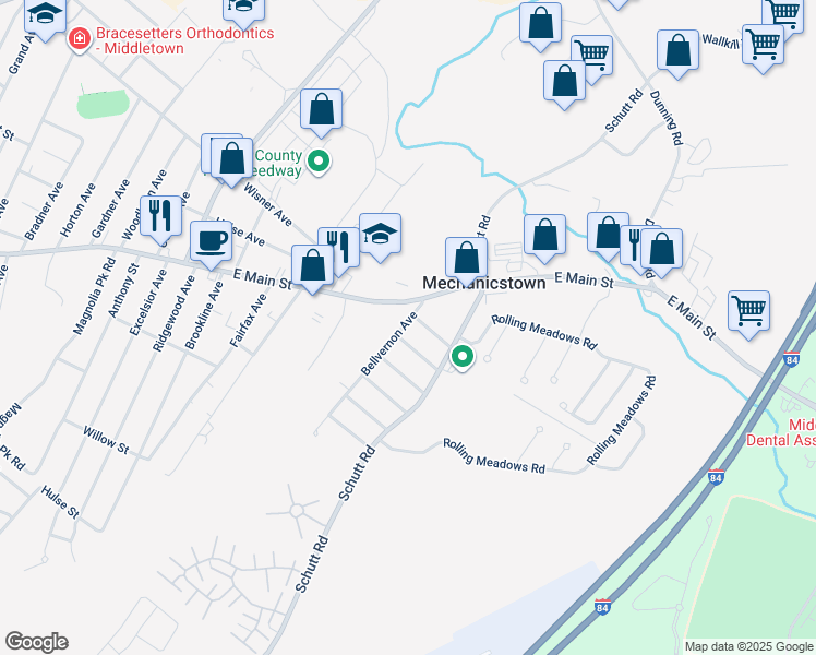 map of restaurants, bars, coffee shops, grocery stores, and more near 23 Bellvernon Avenue in Middletown