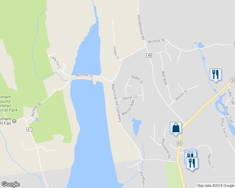 map of restaurants, bars, coffee shops, grocery stores, and more near 170 Dykeman Road in Carmel Hamlet