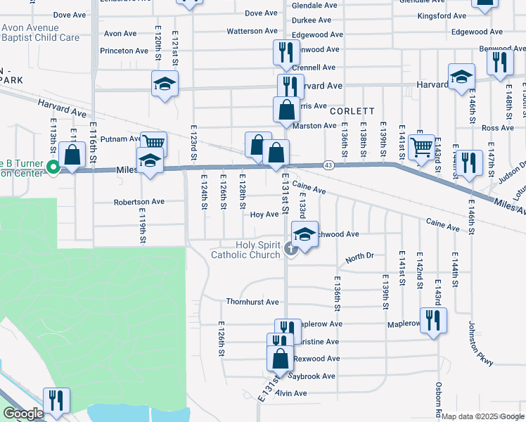 map of restaurants, bars, coffee shops, grocery stores, and more near 12909 Hoy Avenue in Cleveland