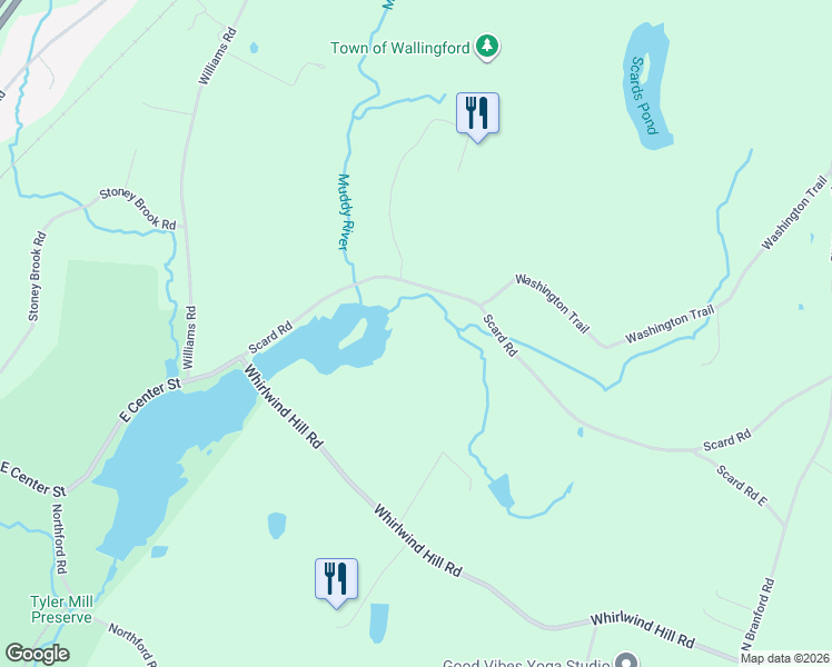 map of restaurants, bars, coffee shops, grocery stores, and more near 1285 Scard Road in Wallingford