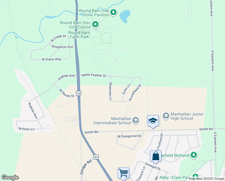 map of restaurants, bars, coffee shops, grocery stores, and more near 24430 Shawnee Lane in Manhattan