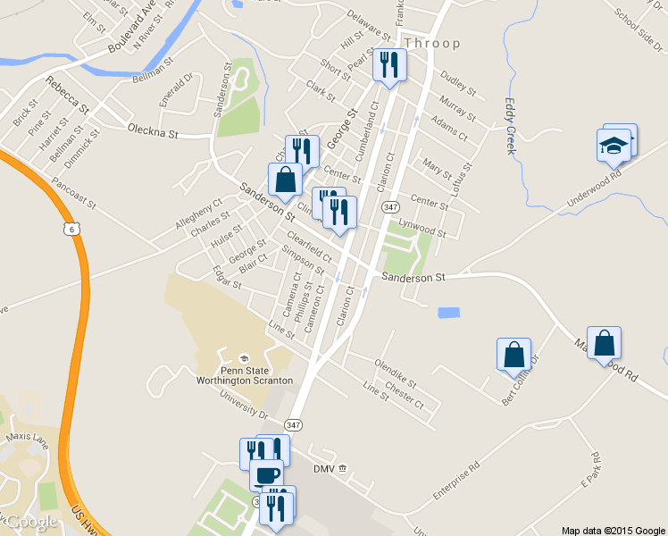 map of restaurants, bars, coffee shops, grocery stores, and more near 217 Dunmore Street in Throop