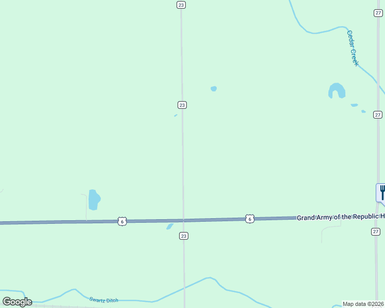 map of restaurants, bars, coffee shops, grocery stores, and more near 2407 County Road 23 in Waterloo