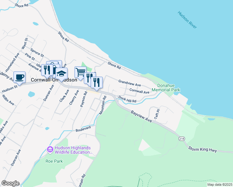 map of restaurants, bars, coffee shops, grocery stores, and more near 2 Waterview Mdw in Cornwall-on-Hudson