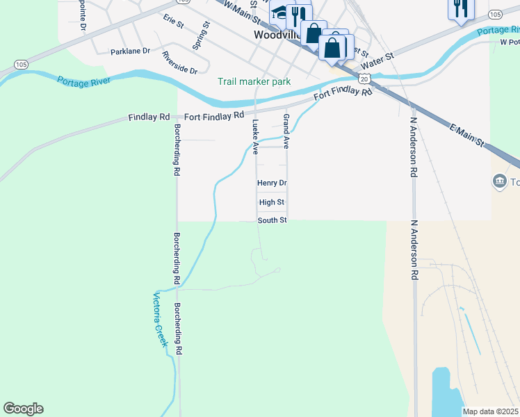map of restaurants, bars, coffee shops, grocery stores, and more near 713 Lueke Avenue in Woodville