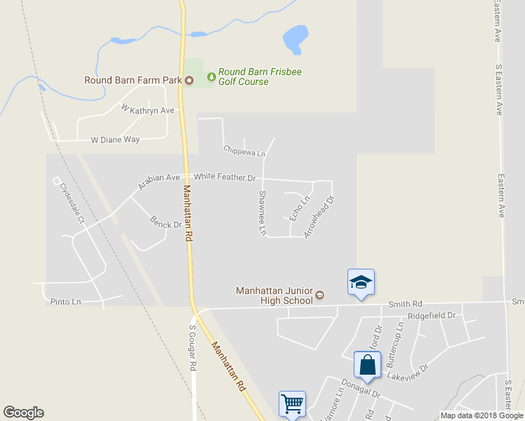 map of restaurants, bars, coffee shops, grocery stores, and more near 24430 Shawnee Lane in Manhattan