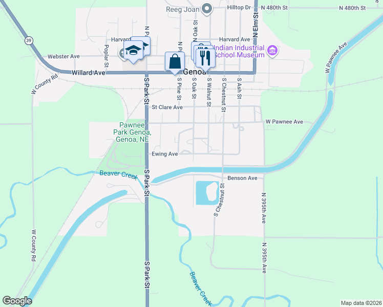 map of restaurants, bars, coffee shops, grocery stores, and more near 514 Ewing Avenue in Genoa