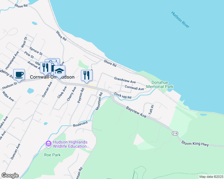 map of restaurants, bars, coffee shops, grocery stores, and more near 2 Waterview Mdw in Cornwall-on-Hudson