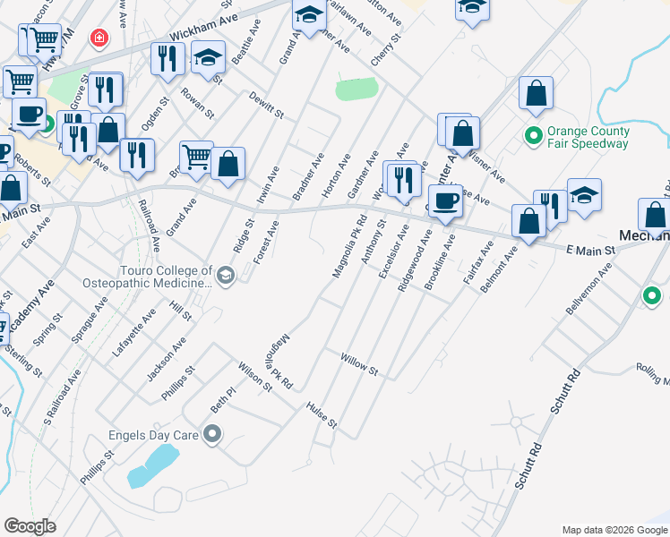 map of restaurants, bars, coffee shops, grocery stores, and more near 20 Magnolia Park Road in Middletown
