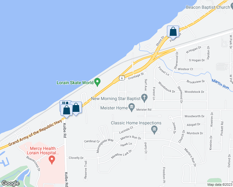 map of restaurants, bars, coffee shops, grocery stores, and more near 2900 Fulmer Drive in Lorain