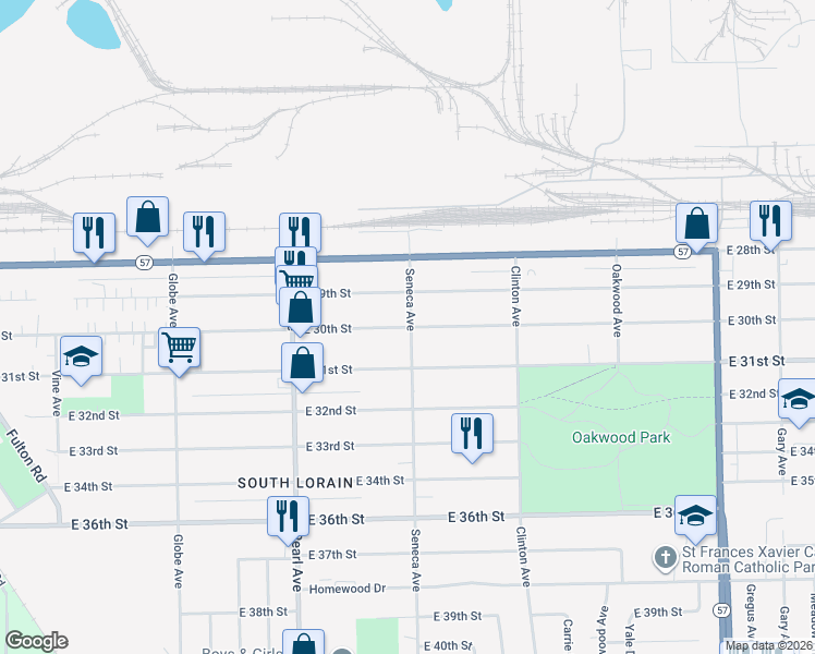 map of restaurants, bars, coffee shops, grocery stores, and more near 1897 East 30th Street in Lorain