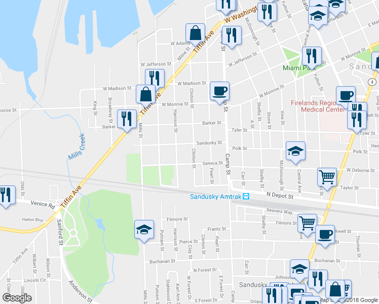 map of restaurants, bars, coffee shops, grocery stores, and more near 1413 Clinton St in Sandusky