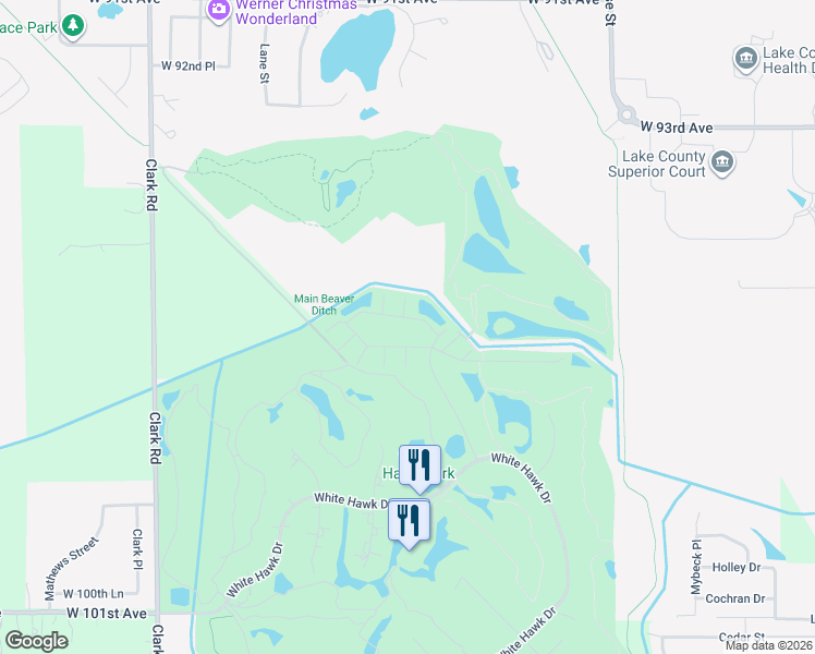 map of restaurants, bars, coffee shops, grocery stores, and more near 1013 Freedom Circle North in Crown Point