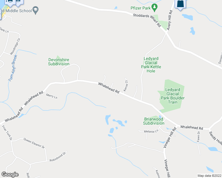 map of restaurants, bars, coffee shops, grocery stores, and more near 130 Whalehead Road in Ledyard