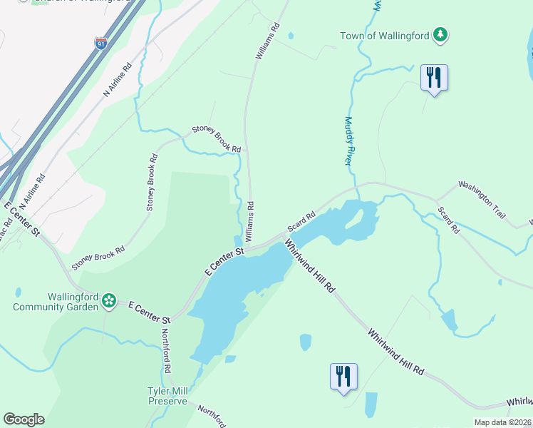 map of restaurants, bars, coffee shops, grocery stores, and more near 30 Williams Road in Wallingford