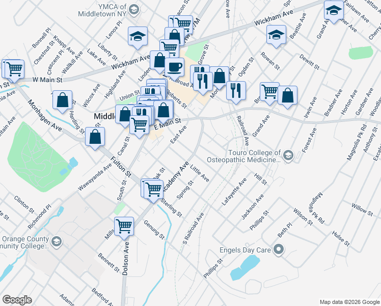 map of restaurants, bars, coffee shops, grocery stores, and more near 37 Academy Ave in Middletown
