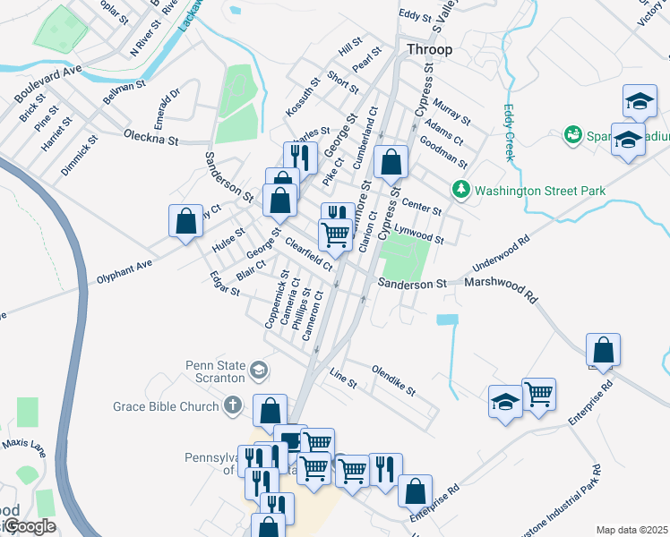 map of restaurants, bars, coffee shops, grocery stores, and more near 217 Dunmore Street in Throop