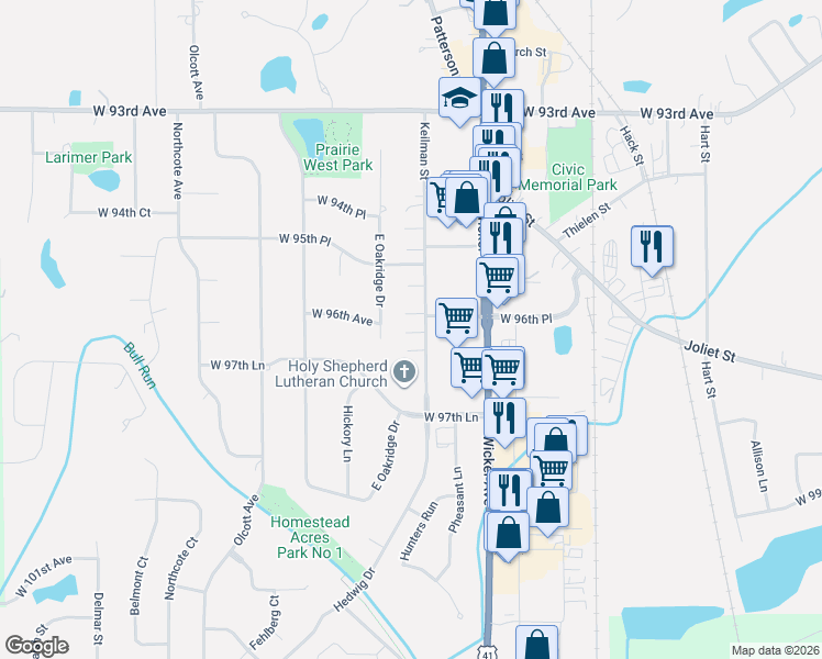 map of restaurants, bars, coffee shops, grocery stores, and more near 9650 Keilman St in St John