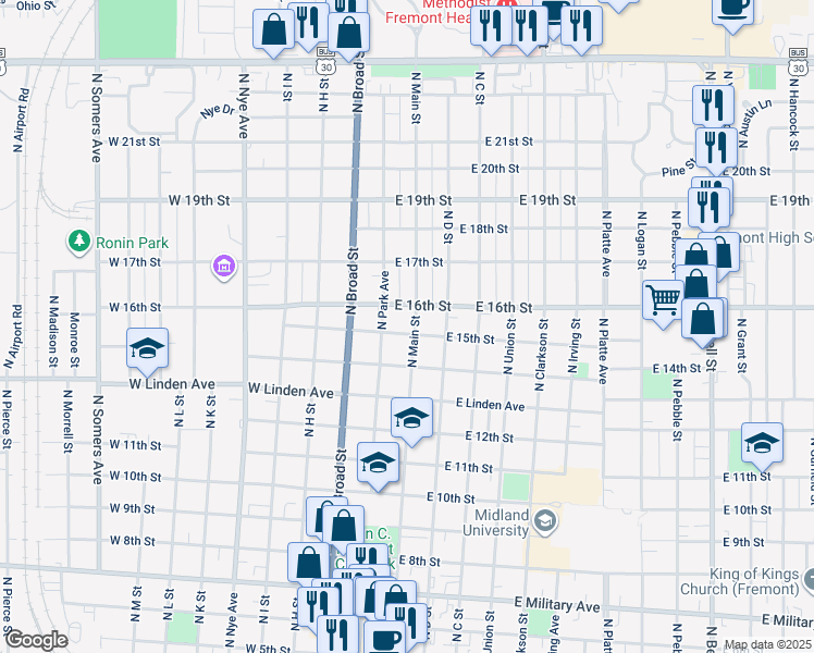 map of restaurants, bars, coffee shops, grocery stores, and more near 220 East 15th Street in Fremont