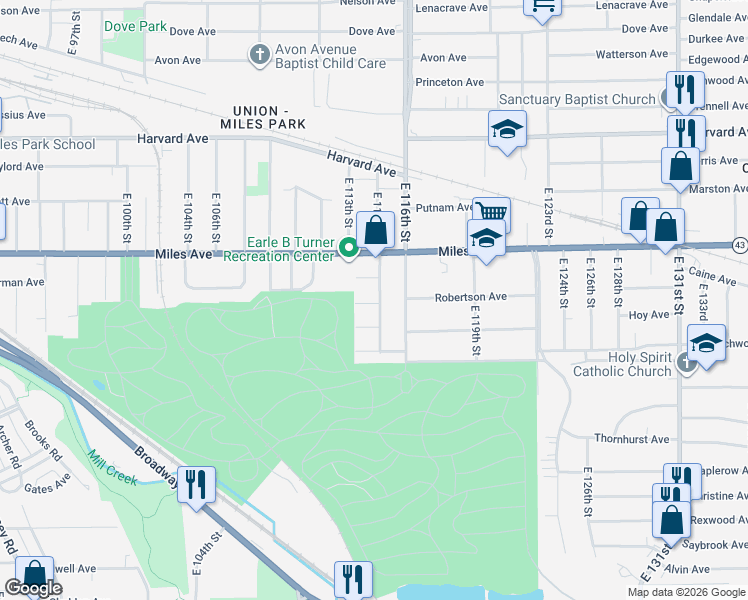 map of restaurants, bars, coffee shops, grocery stores, and more near 11318 Proctor Court in Cleveland